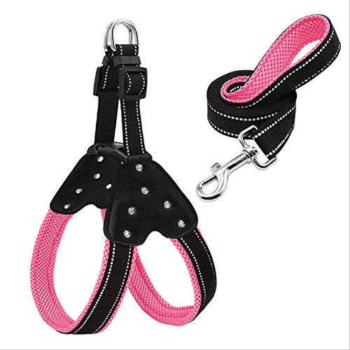 XYBB Arnes Perro Mascota Perro Chaleco Arnés Correa Collar Set No Tire Ajustable Pequeño/Mediano/Grande M Rosa