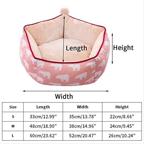 XYBB Cama Perro Cama para Perros Soft Cat Basket Coral Velvet Warm Nest para Cat Puppy Durable Dog Cage 48 * 38 * 24cm Rosa con Oso