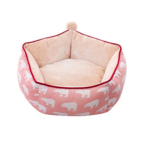 XYBB Cama Perro Cama para Perros Soft Cat Basket Coral Velvet Warm Nest para Cat Puppy Durable Dog Cage 48 * 38 * 24cm Rosa con Oso