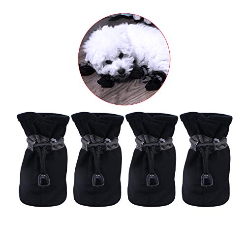 YAODHAOD Protector de Pata de Botas para Perros, Zapatos para Perros Antideslizantes, Estos Cómodos Zapatos Suave Tienen Correas Reflectantes, para Perros Pequeños (4, Negro)