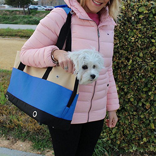 YATEK Bolso de Transporte para Perros y Gatos, con 4 Bolsillos Laterales y protección Anti-Salto de Color Azul