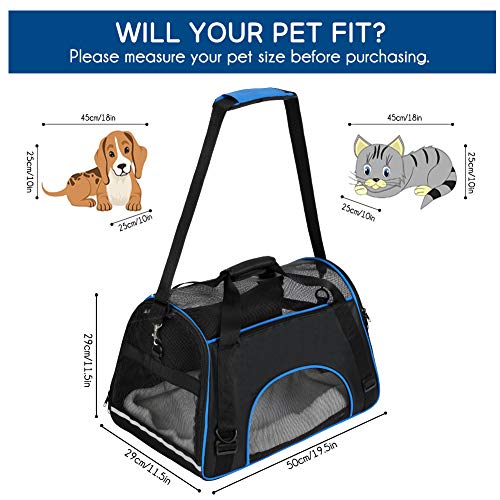 YOUTHINK Gato Transportín Portador Portátil Aprobado por la Aerolínea, Extra Espacioso Suave Lado para Mascotas Seguridad 19.5x11.5x11.5 Pulgadas, Trajes para Perros/Gatos/Avión/Viaje en Coche