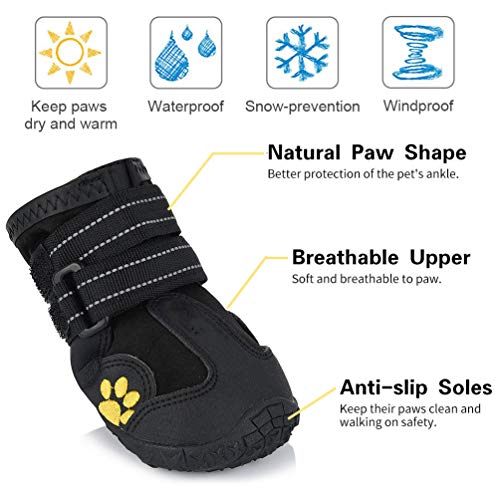 Zapatos para Perros, 4 Pcs Impermeable Zapatos Perro para Mediano y Grandes Perros - Negro (3#)