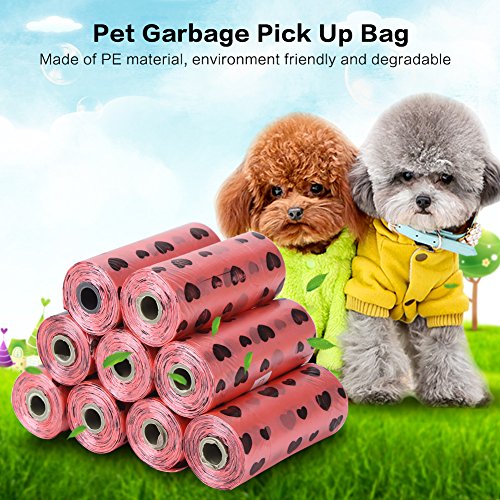 10 Rollos de Basura Bolsa de corazón de Limpieza Mascota Perro Gato Basura Recoger Caca Bolsas