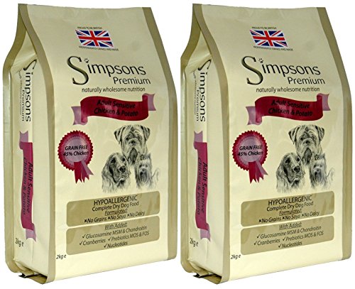 2 x 12 kg Simpsons Premium Adulto Sensitive pollo y patata seco comida para perro Multibuy