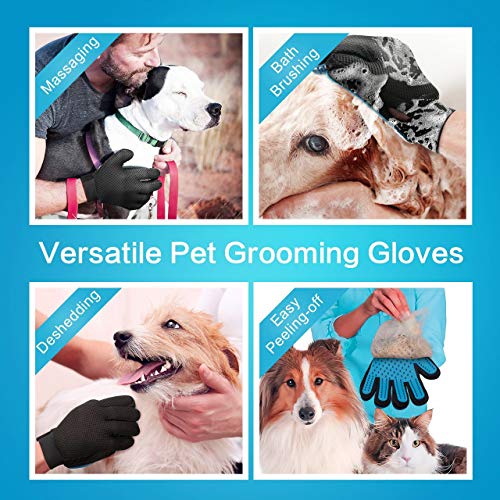 2PCS Guantes de 5 Dedos Manopla Masaje para Perros mascotas gatos, Retiro del pelo y aparato de masaje, promover la circulación de la sangre, Guantes Eficientes para la Eliminación de Pelo Suelto