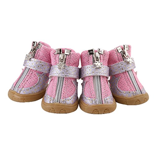 4-Pack Botas para Perro De Verano Zapatos para Caminar Al Aire Libre Botín Antideslizante Pequeño Mediano Grande - Rosa - L