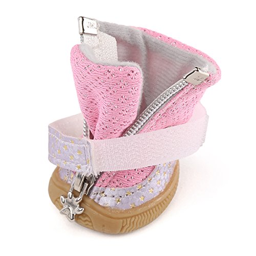 4-Pack Botas para Perro De Verano Zapatos para Caminar Al Aire Libre Botín Antideslizante Pequeño Mediano Grande - Rosa - L