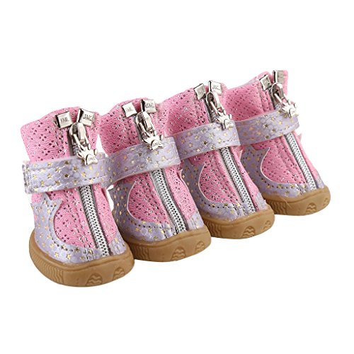 4-Pack Botas para Perro De Verano Zapatos para Caminar Al Aire Libre Botín Antideslizante Pequeño Mediano Grande - Rosa - L