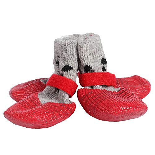 4 unids transpirable zapatos para perros antideslizante calcetines para perros zapatos ajustables para interiores de algodón mezcla de mascotas pata protectores con pegatinas mágicas correas(S)