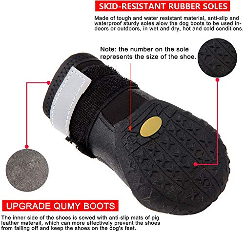 4PCS Perro Botas Zapatos Impermeables Para Perros Grandes Con Velcro Reflectante Resistente Antideslizante Suela De La Pata Protector, Otoño E Invierno Cálido,Negro,2.7"x2.2"(L*W)