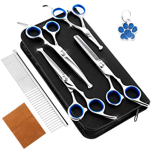 5 Pcs Tijeras de Perro, Tijeras de Aseo para Perros, Kit de Tijera para Mascotas de Acero Inoxidable, Tijeras Peluquería Canina,Kit de Peluquería Canina para Perros o Gatos, Apto para Todo Cuerpo