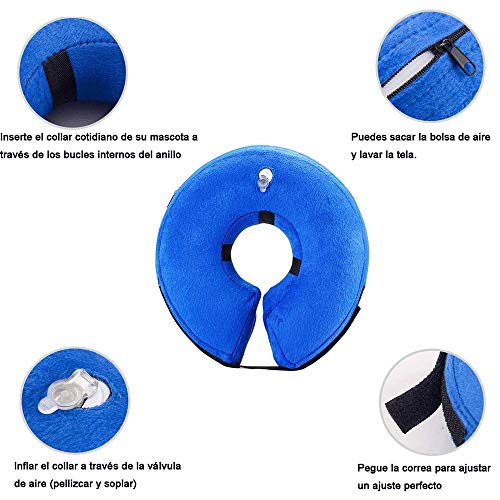 AeeYui Collar Inflable de Perros Gato,Cono de Cuello isabelino Ajustable para recuperación Tras una cirugía, collarín electrónico