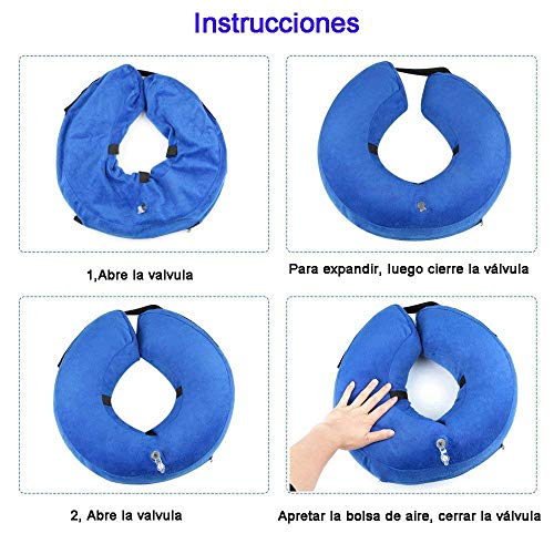 AeeYui Collar Inflable de Perros Gato,Cono de Cuello isabelino Ajustable para recuperación Tras una cirugía, collarín electrónico