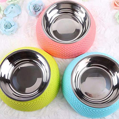 Aigrun-Tazón de perro Stainless Steel Double Non-Slip Cat Bowl Dog Bowl Round Set Bowl Pet Utensils - Heart Pattern, Suitable for Pets Within 15 kg Green