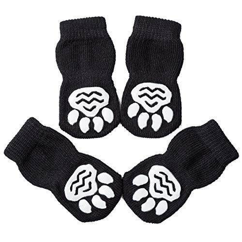 Akopawon - 4 Piezas Calcetines Antideslizantes para Perros y Gatos - Protectores para Patas para Uso en Interior y Control de Tracción con Refuerzo de Goma, Talla S a 3XL para Animales de 1 a 22,5 kg