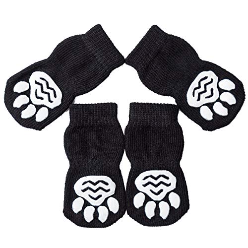 Akopawon - 4 Piezas Calcetines Antideslizantes para Perros y Gatos - Protectores para Patas para Uso en Interior y Control de Tracción con Refuerzo de Goma, Talla S a 3XL para Animales de 1 a 22,5 kg