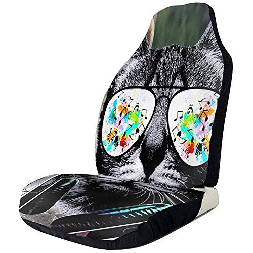 Alice Eva Cubierta de asientos de coche Cool Cat con gafas de sol Cubierta de asientos delanteros de auriculares Protector de asiento automático para SUV