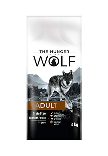 Alimento seco para perros adultos sin cereales, con salmón y patatas, para todas las razas, para perros alérgicos, 3kg