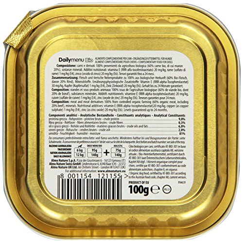 almo nature Daily Menu Bio Perros Forro, Vacuno, 32 latas (32 x 100 g)