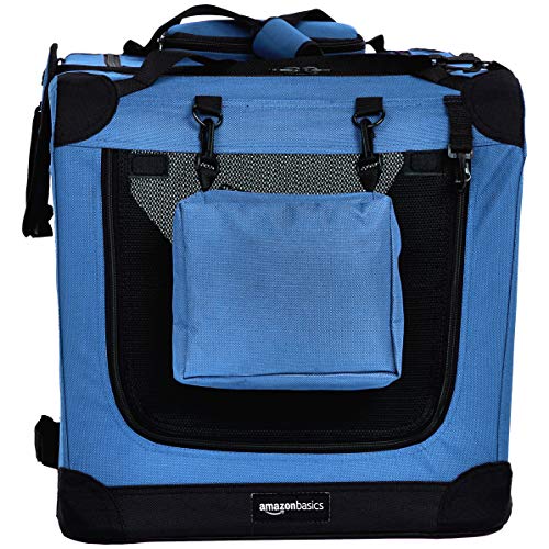 AmazonBasics – Transportín para mascotas abatible, transportable y suave de gran calidad, 66 cm, Azul