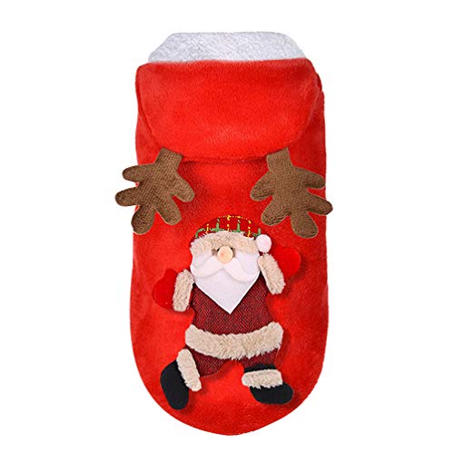 Amosfun Ropa de Alces de Perro de Navidad Mantener Caliente Franela Alces Cachorro Abrigo con Capucha Ropa de Perro Fiesta de Navidad Disfraz-s