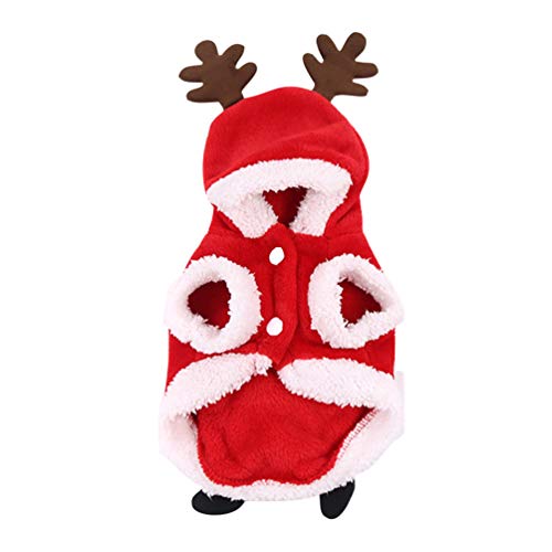 Amosfun Ropa de Alces de Perro de Navidad Mantener Caliente Franela Alces Cachorro Abrigo con Capucha Ropa de Perro Fiesta de Navidad Disfraz-s