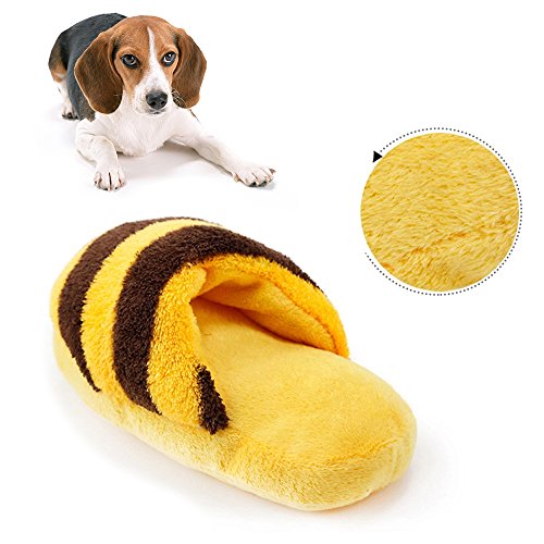 angju Zapatillas de peluche con diseño de rayas, juguete chirriante, juguete para masticar, juguete de sonido, suministros para perros y resistencia a cometas