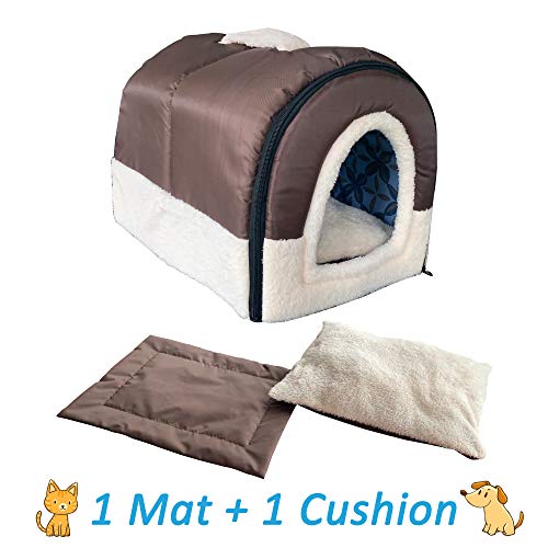 ANPI 2 en 1 Casa y Sofá para Mascotas, Lavable a Máquina Casa Nido Cueva Cama de Perro Gato Puppy Conejo Mascota Antideslizante Plegable Suave Calentar con Cojín Extraíble, 3 Tamaños