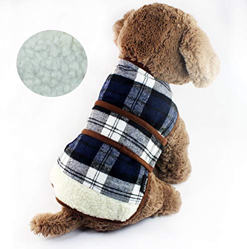 babaydog Abrigo Chaqueta para Perro Modelo Cuadros, Caliente para Mascotas, Cazadora de Invierno con Forro Polar, Ropa para Perro (Azul, M)