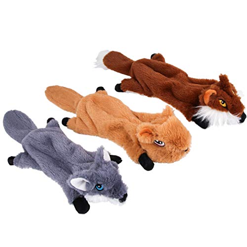 Balacoo 3 Piezas Juguetes para Perros Chirridos Juguetes de Peluche para Perros Juguetes para Mordeduras Resistentes Juguetes de Sonido para Cachorro Perro Pequeño (Zorro Ardilla Lobo Tamaño S)