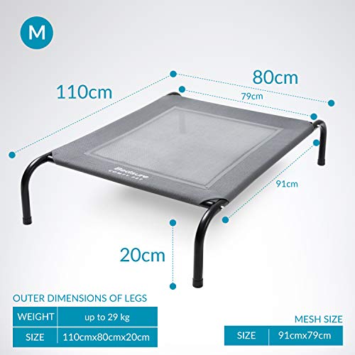 Bedsure Cama Elavada Perro Mediano - Cama Perro Subido Exterior&Interios Impermeable 110x80x20cm - Cama Fría para Perros Portátil Transpirable,Gris