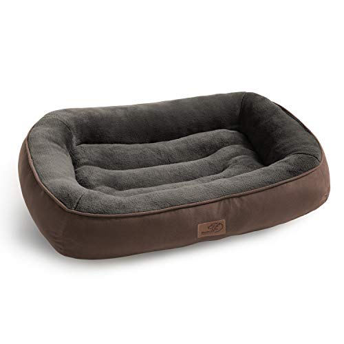 Bedsure Cama para Perros Pequeños Lavable M - Colchon Perro Cómoda de Felpa Muy Suave - Sofá de Perro 81x58x18cm,Marrón