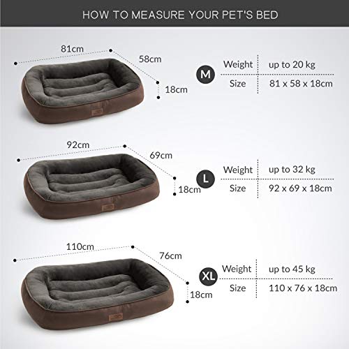 Bedsure Cama para Perros Pequeños Lavable M - Colchon Perro Cómoda de Felpa Muy Suave - Sofá de Perro 81x58x18cm,Marrón