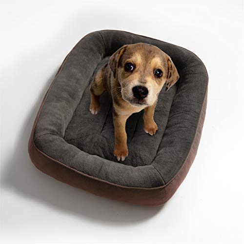 Bedsure Cama para Perros Pequeños Lavable M - Colchon Perro Cómoda de Felpa Muy Suave - Sofá de Perro 81x58x18cm,Marrón