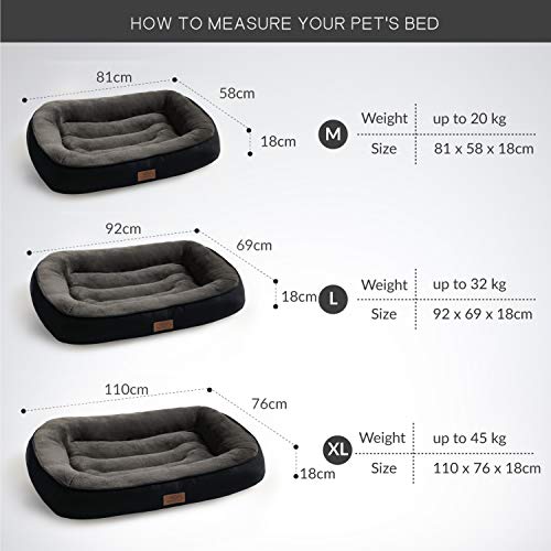 Bedsure Cama Perro Grande Lavable XL - Colchon Perro Cómoda de Felpa Muy Suave - Sofá de Perro 110x76x18cm,Negro