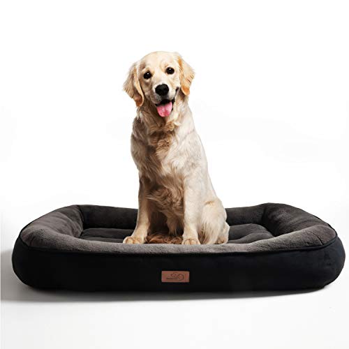 Bedsure Cama Perro Grande Lavable XL - Colchon Perro Cómoda de Felpa Muy Suave - Sofá de Perro 110x76x18cm,Negro