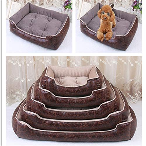 Bert-Collins pet beds Perro de Cuero Camas Impermeable Perro de Mascota Acogedor Cesta del Gato de la Perrera extraíble colchón para el Perrito del Dogo Animales Grandes, Beige, XL