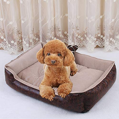 Bert-Collins pet beds Perro de Cuero Camas Impermeable Perro de Mascota Acogedor Cesta del Gato de la Perrera extraíble colchón para el Perrito del Dogo Animales Grandes, Beige, XL