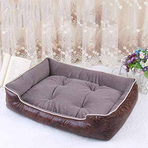 Bert-Collins pet beds Perro de Cuero Camas Impermeable Perro de Mascota Acogedor Cesta del Gato de la Perrera extraíble colchón para el Perrito del Dogo Animales Grandes, Beige, XL