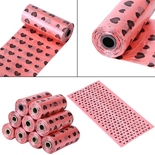 Bicaquu 10 Rollos de Basura Bolsa de corazón de Limpieza Mascota Perro Gato Basura Recoger Caca Bolsas