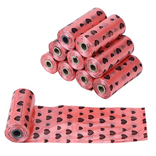 Bicaquu 10 Rollos de Basura Bolsa de corazón de Limpieza Mascota Perro Gato Basura Recoger Caca Bolsas