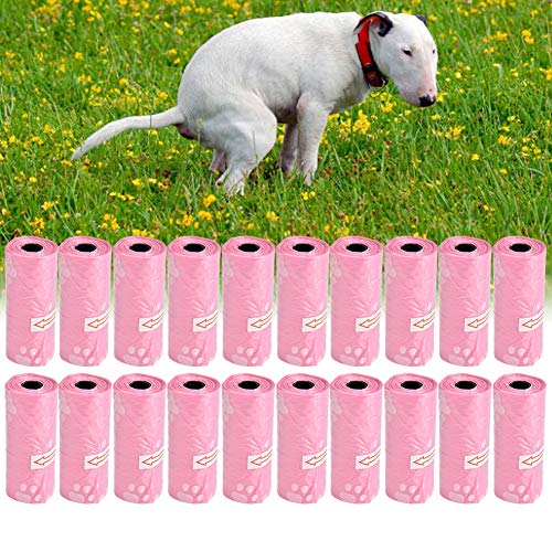 Bicaquu 20 Rollos de Basura Bolsa de corazón de Limpieza Mascota Perro Gato Basura Bolsa de Recogida de Caca(Rosado)