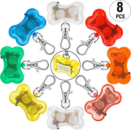 Boao 8 Piezas Luz de Collar de Perro Parpadeante Etiqueta LED Luces de Clip de Gato y Perros Luces de Mascota LED de Caminar de Noche de Seguridad Parpadeo Intermitente, 16 Baterías Incluidas