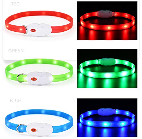 BPS Collar Luminoso Recargable USB para Mascotas Perros Gatos Impermeable Collar de Seguridad Luz Brillante 3 Colores 2 Tamaños para Elegir (1.6 x 40 cm, Verde) BPS-5556VE