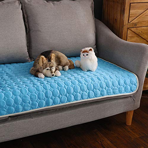 BVAGSS Transpirable Alfombra de Dormir Suave y Refrescante Almohadilla de refrigeración para Perros Gatos XH017 (L, Blue)