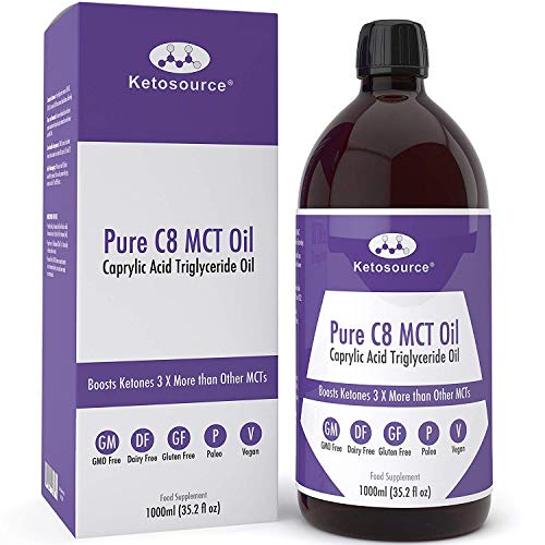 C8 MCT Aceite Puro | Produce 3 X Más Cetonas Que Otros MCT Aceites | Triglicéridos de Acido Caprílico | Paleo y Vegano Amistoso | Botella Sin BPA | Ketosource®