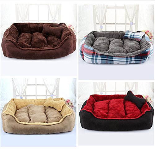 Cama para mascotas de lujo para gatos y pequeño perro mediano Cuddler con suave cojín desmontable (M-60x50x17cm, Azul)