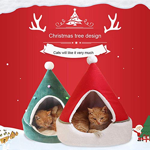 Cama para nido cálido y acogedor para perros pequeños, cama de árbol de Navidad, suministros para mascotas, cama para casa de perro, cama para gatos extraíble y lavable, cama para perros, (rojo)-M