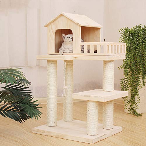 Cat Tree Tower Árbol De Eventos Gato De Casa con Madera Tiene Rascar Rascar La Casa Muebles Trepante Perca Centro De Actividades De Juguete (Color : Natural, Size : 50x60x100.5cm)